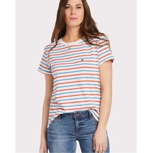 🎉SUB_URBAN RIOT Heart Stripe Tee, Size Large, Cream/Red/Blue - EVEREVE